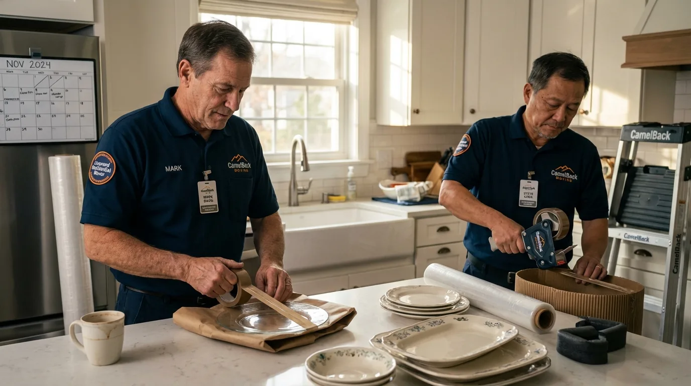 Professional crew packing kitchen dishware in Lonsdale, MN